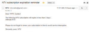 ntv email reminder